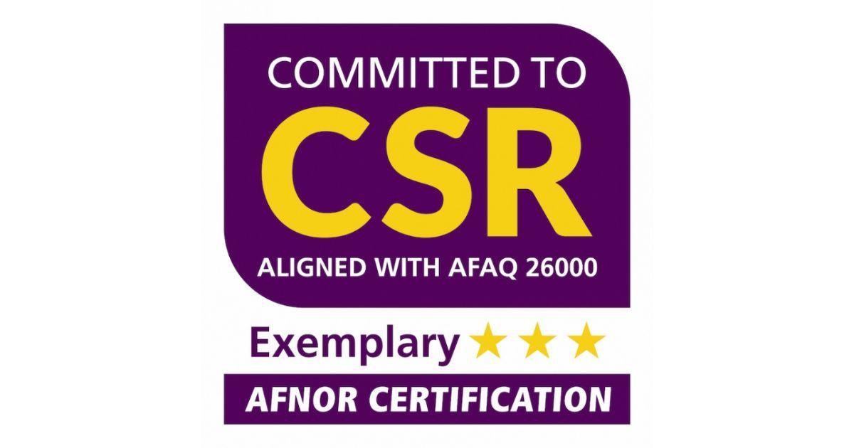 COMMITTED TO CSR ALIGNED WITH AFAQ 26000 Exemplary, AFNOR CERTIFICATION